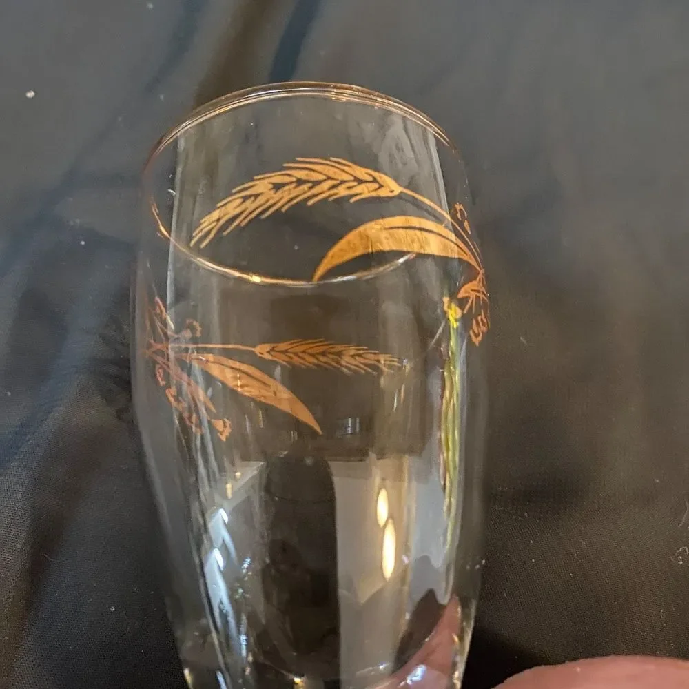 * 1950’s vintage Libby cordial glass set of 2 wheat gold detail